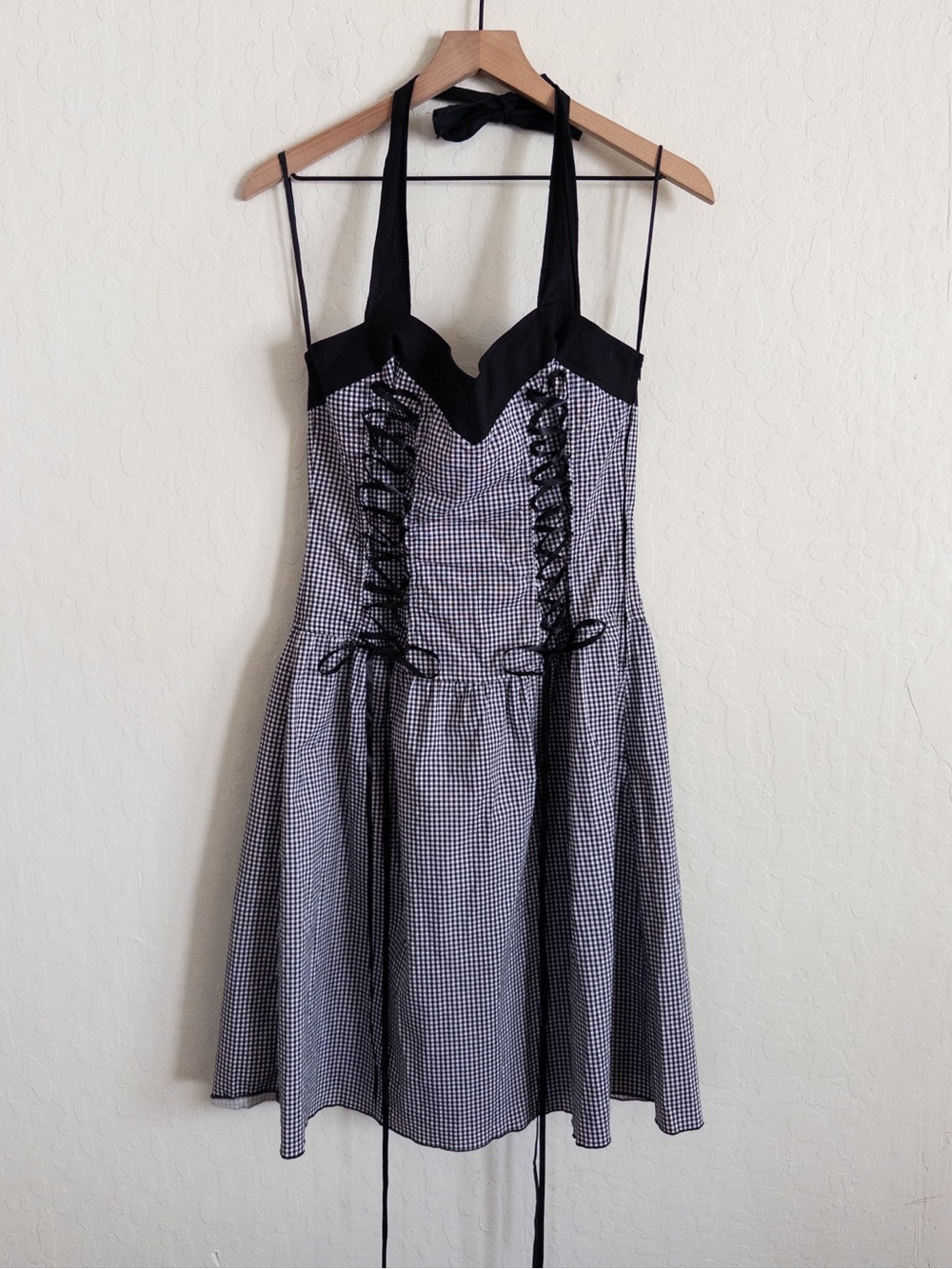 Vintage 90s Lip Service Gingham Lace-Up Corset Dress Large Goth Grunge Punk Y2K